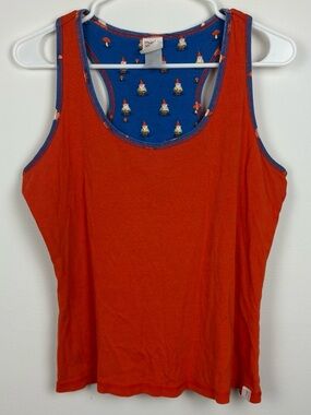 munki munki Orange Tank Top w/ Blue Gnome-Print Lining size Large Twee Kidcore
